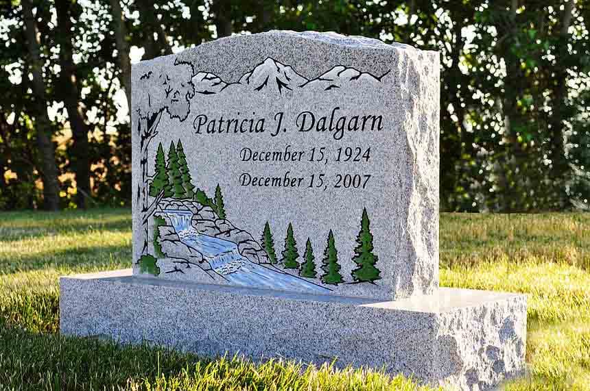 Custom upright granite headstone designed by Sierra Headstone & Monument